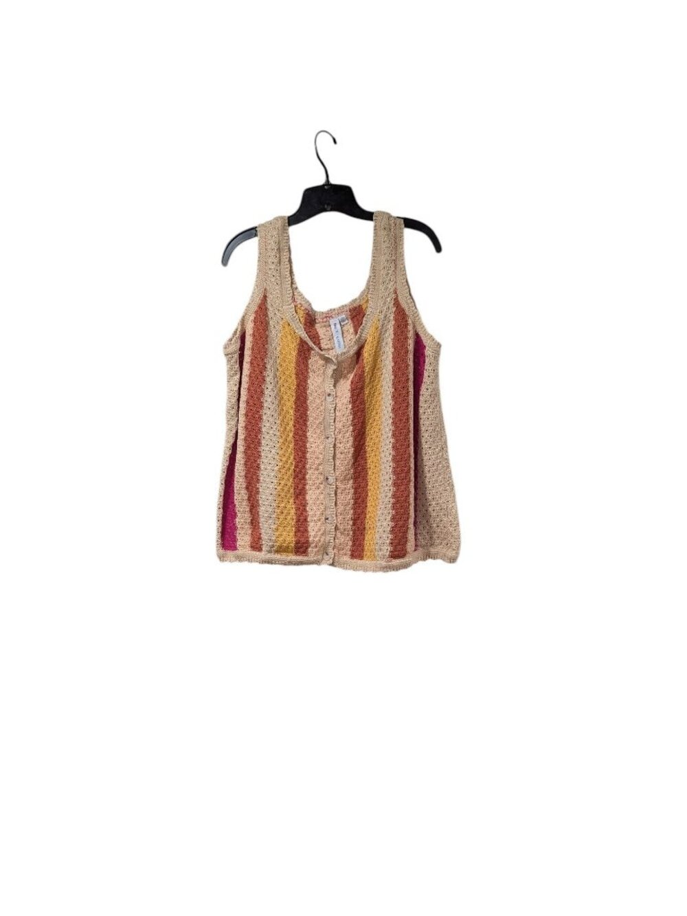 Grace + Karma Multicolored Striped Crochet Sleeveless Button Up Tank Top Boho 2X